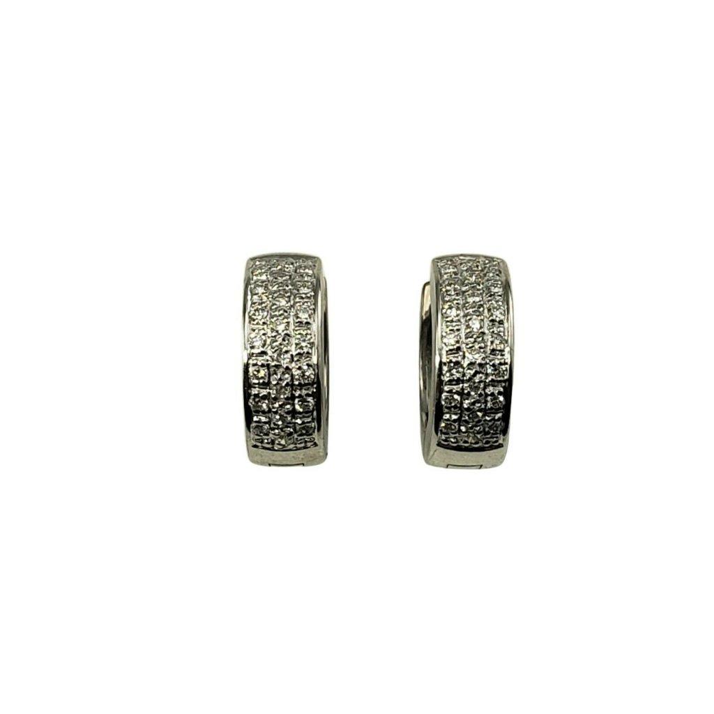 Vintage 18 Karat White Gold And Diamond Hoop Earrings #10538